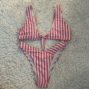 Women’s Sexy Pink & White Striped Bikini Small